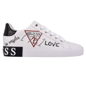 Guess Pathin Love 1981 Round Toe White Faux Leather Low Top Sneakers Size 7